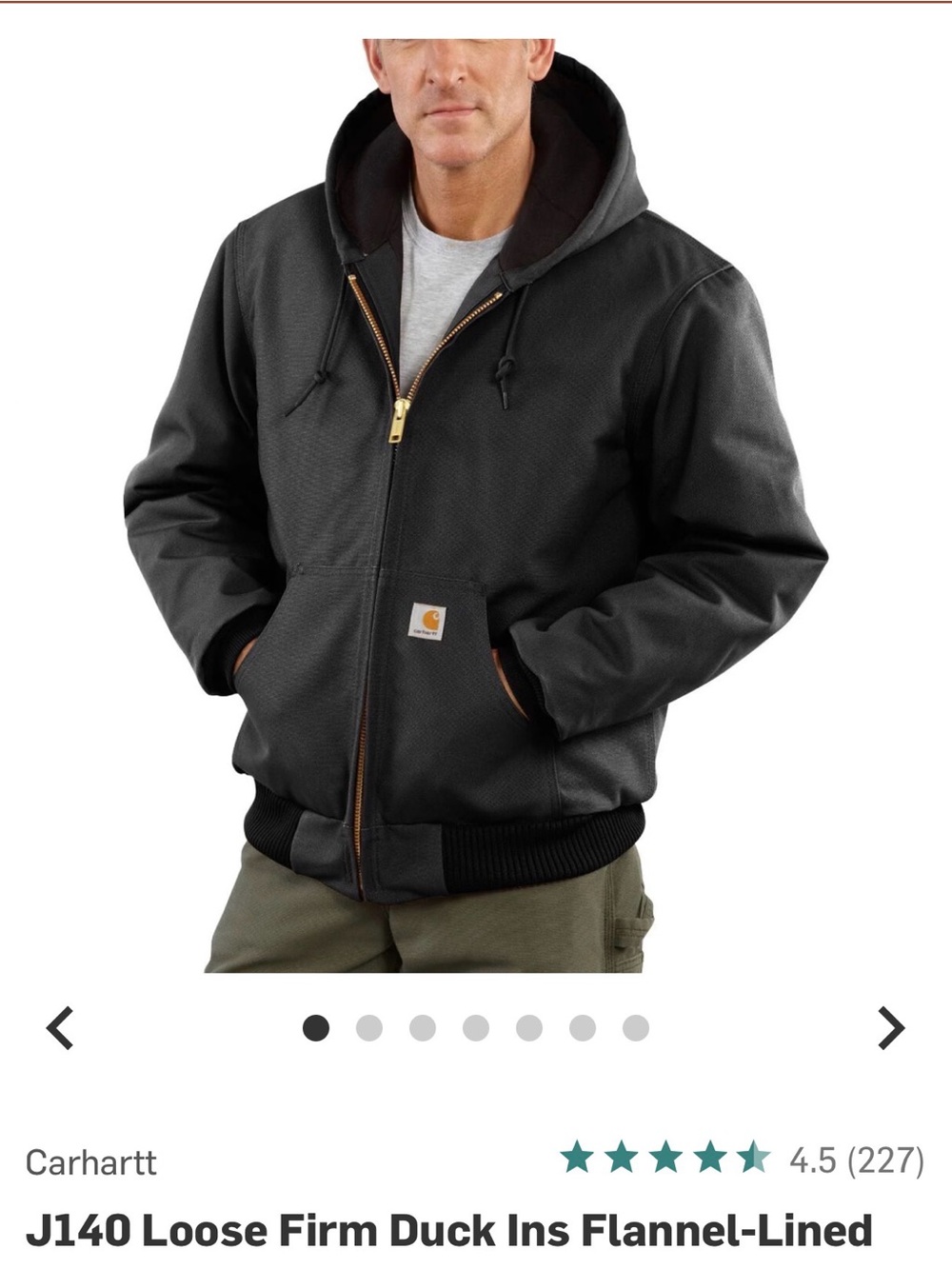 Carhartt Black Hooded Duck Insulated flannel Work Jacket J140